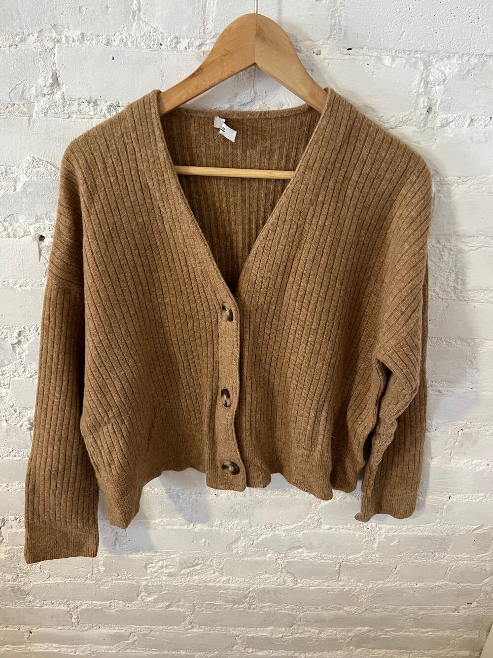 Madewell Womens Cameron Ribbed Cardigan Sweater in Warm Camel Brown Size M - Picture 3 of 7